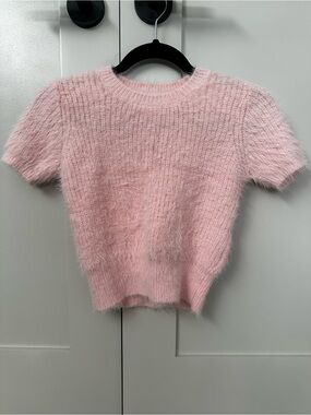 ZARA Soft Pink Fuzzy Crew Neck Sweater